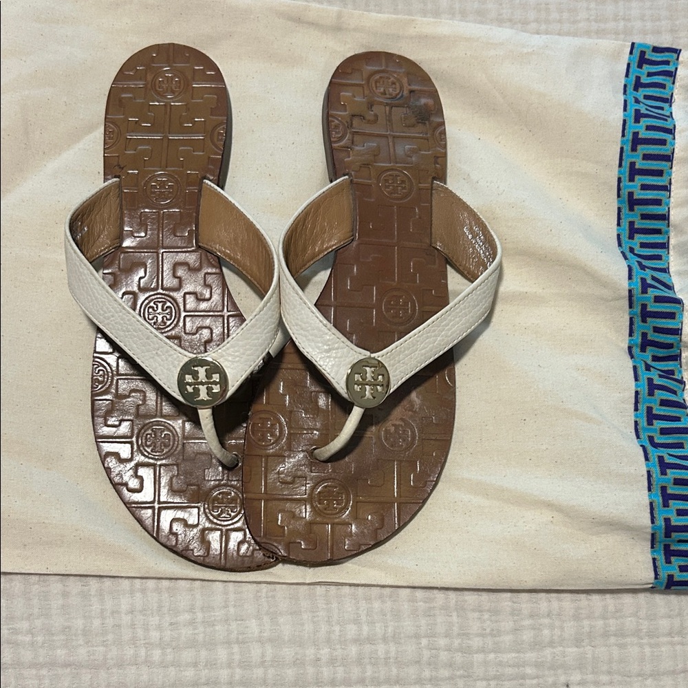 Tory Burch Cream and Brown Sandals